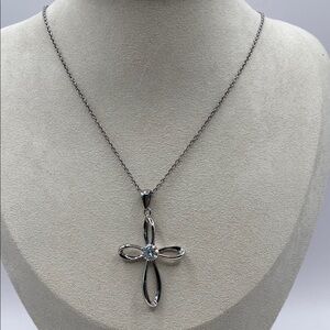 JCM Stainless Steel Cross Pendant Crystal Necklace 18”L